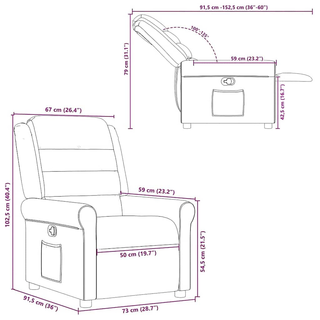 Fauteuil verstelbaar stof taupe