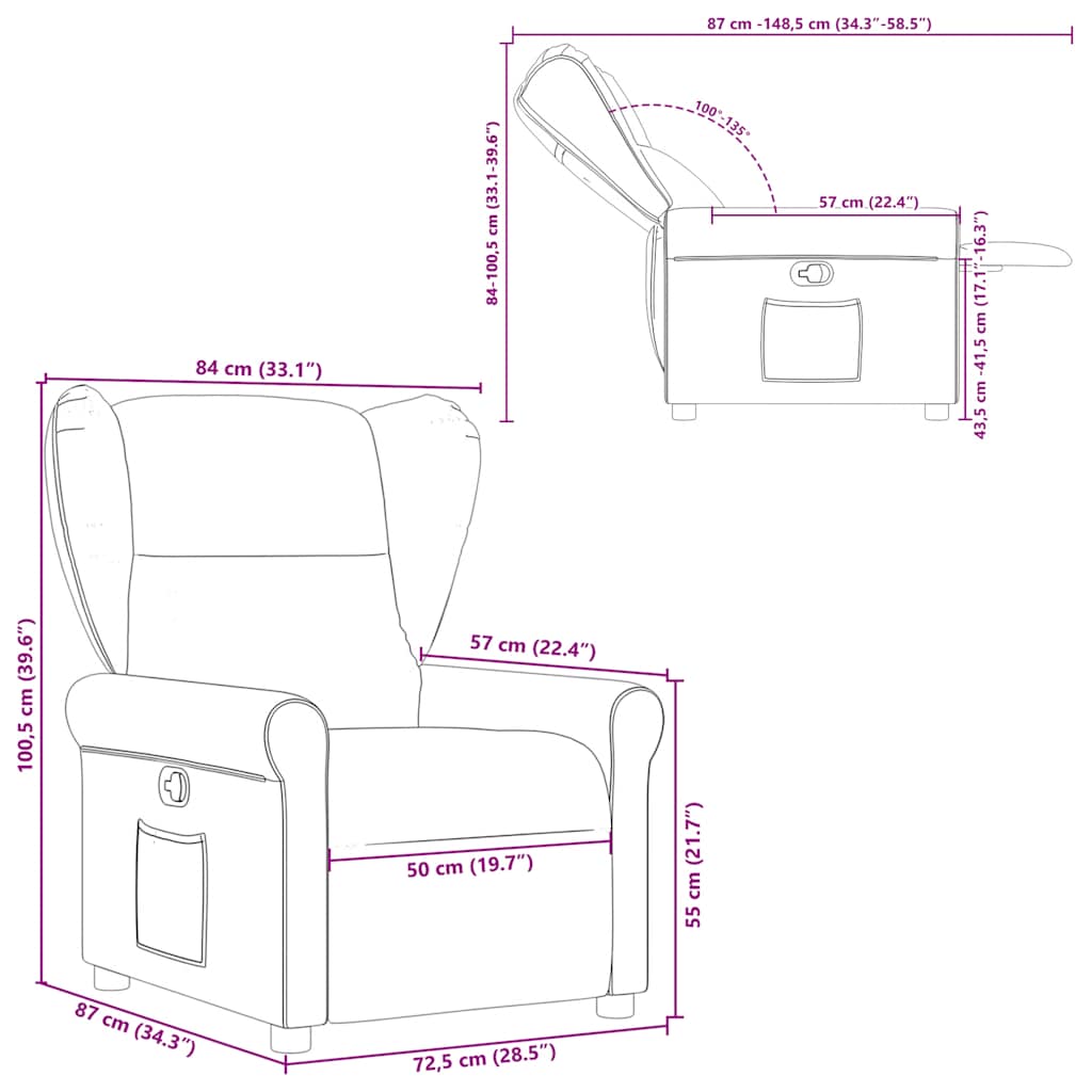 Fauteuil verstelbaar stof donkerbruin