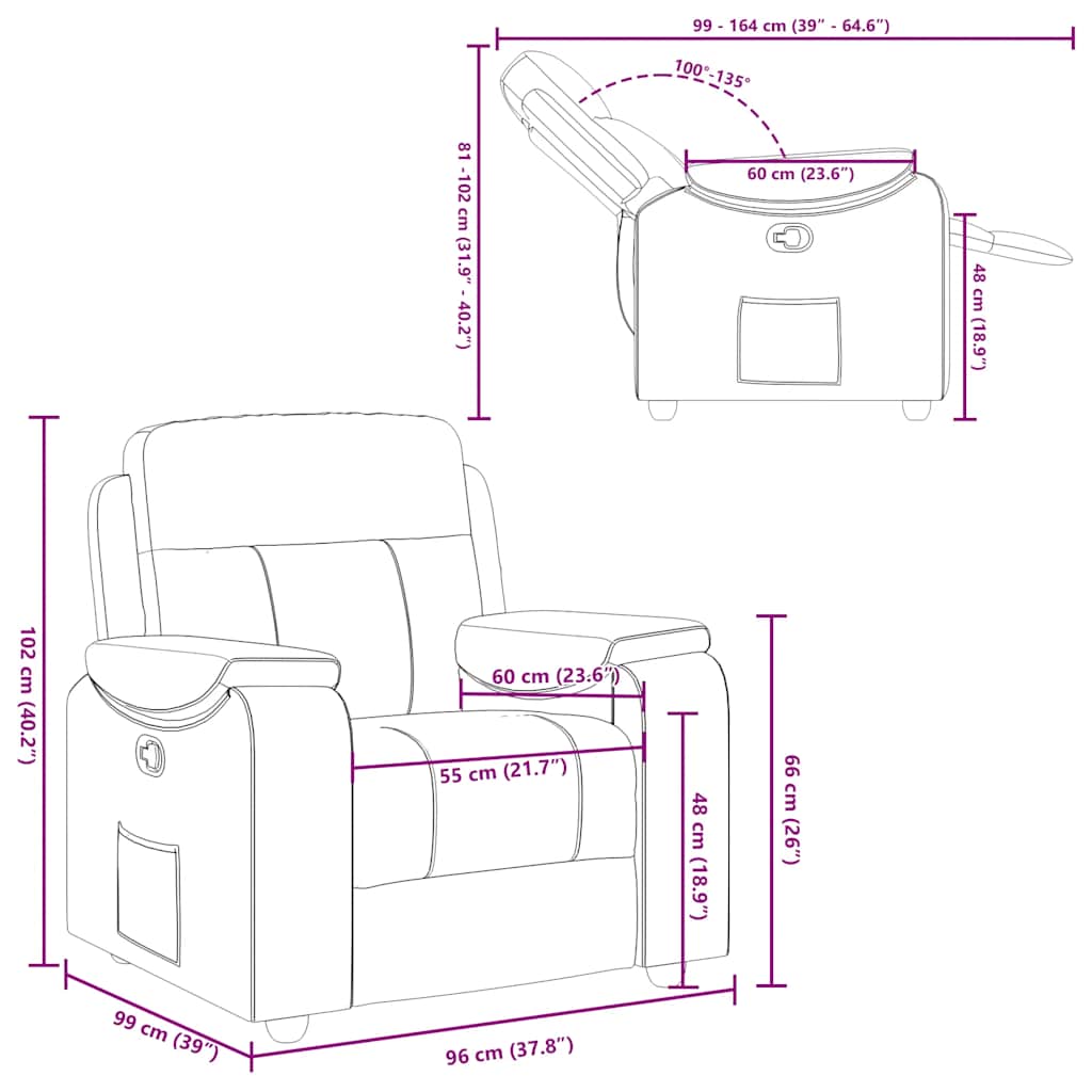 Fauteuil verstelbaar stof donkerbruin