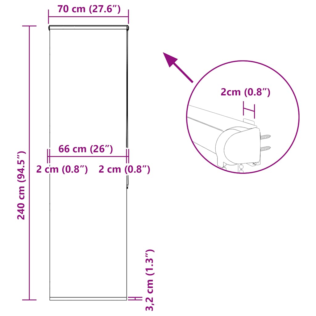 Doucherolgordijn met cassette 70x240 cm stofbreedte 66 cm