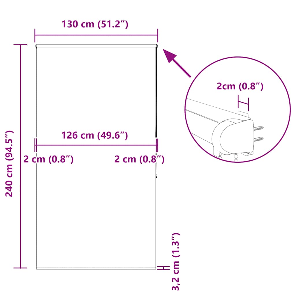 Doucherolgordijn met cassette 130x240 cm stofbreedte 126 cm