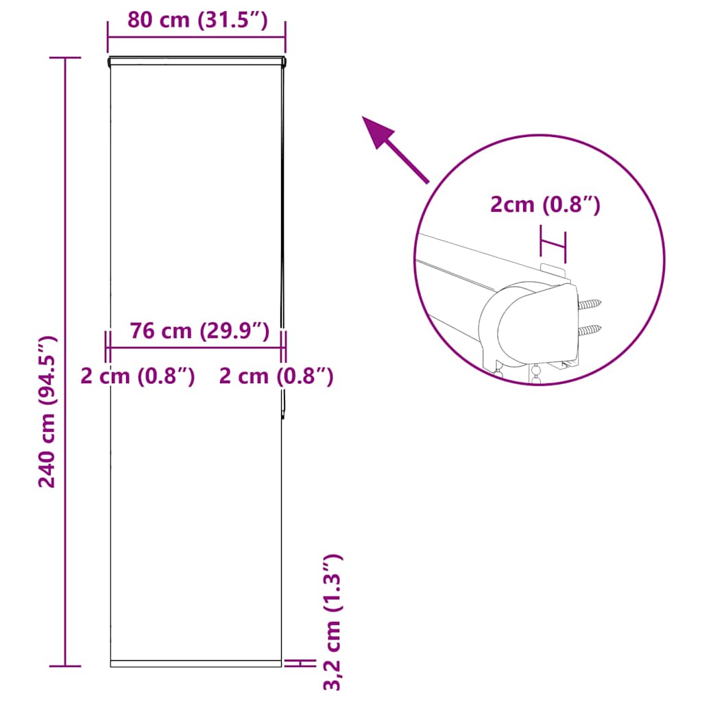 Doucherolgordijn met cassette 80x240 cm stofbreedte 76 cm