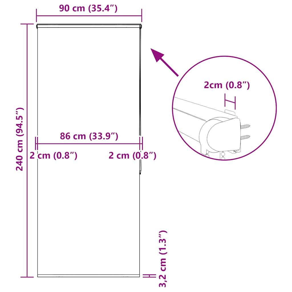 Doucherolgordijn met cassette 90x240 cm stofbreedte 86 cm