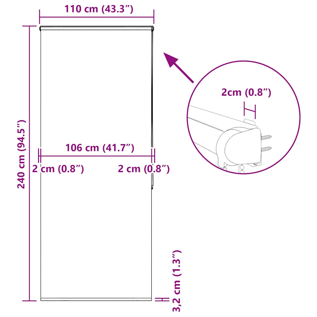 Doucherolgordijn met cassette 110x240 cm stofbreedte 106 cm