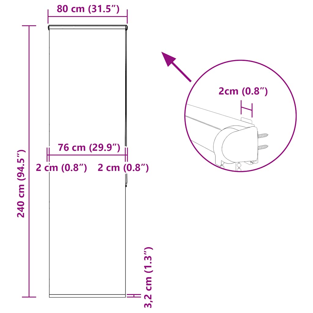 Doucherolgordijn met cassette 80x240 cm stofbreedte 76 cm