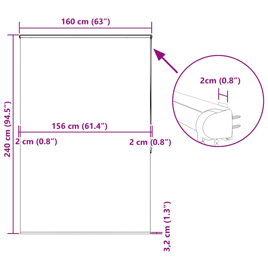 Doucherolgordijn met cassette 160x240 cm stofbreedte 156 cm