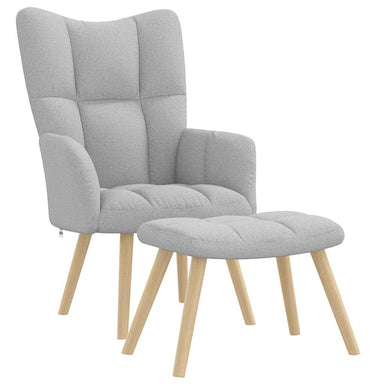 Relaxstoel met voetenbank stof wolk grijs