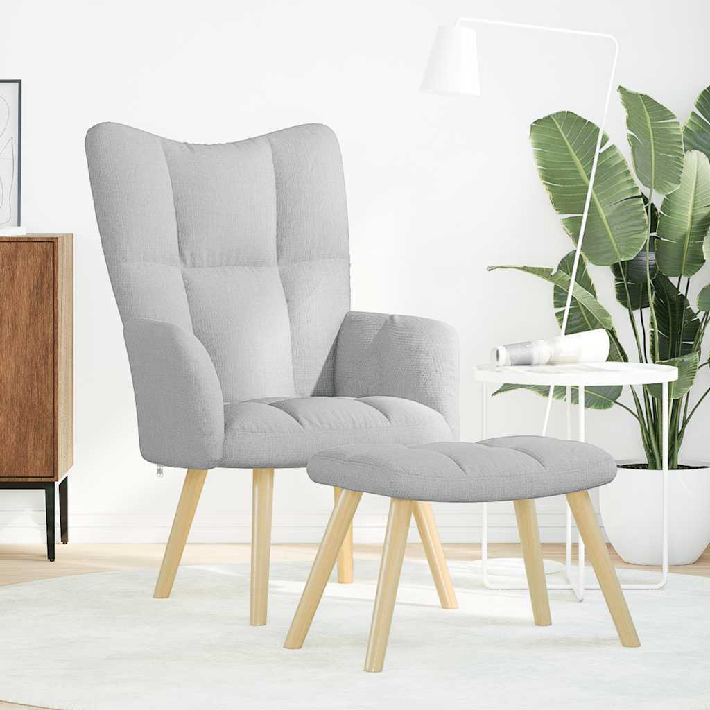 Relaxstoel met voetenbank stof wolk grijs