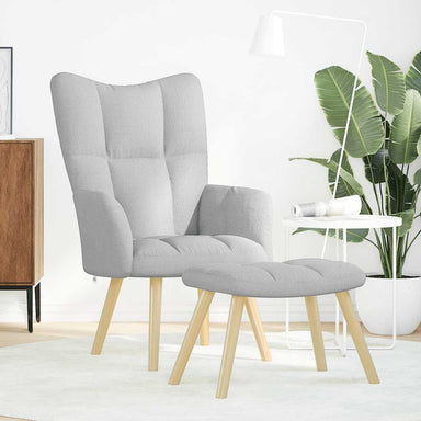 Relaxstoel met voetenbank stof wolk grijs