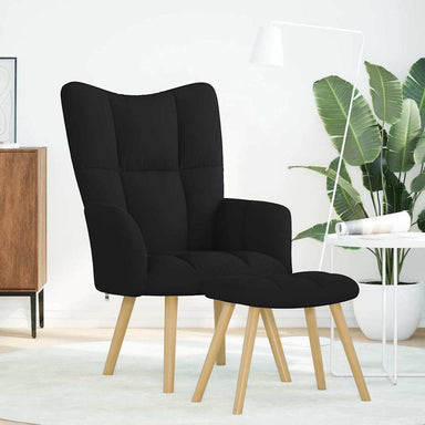 Relaxstoel met voetenbank stof zwart
