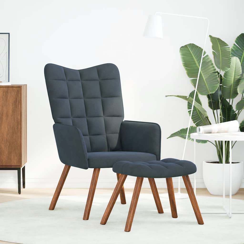 Relaxstoel met kruk donkergrijs fluweel