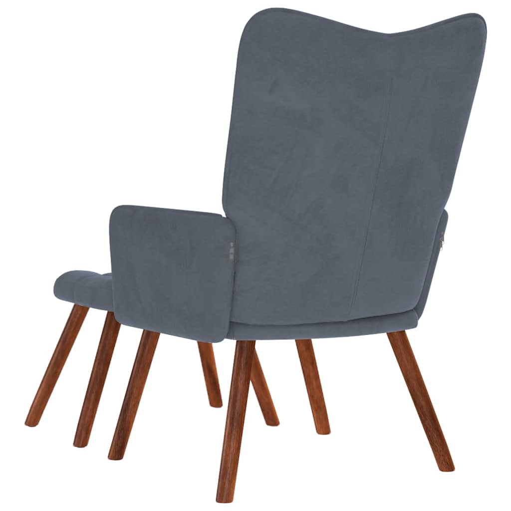 Relaxstoel met kruk donkergrijs fluweel