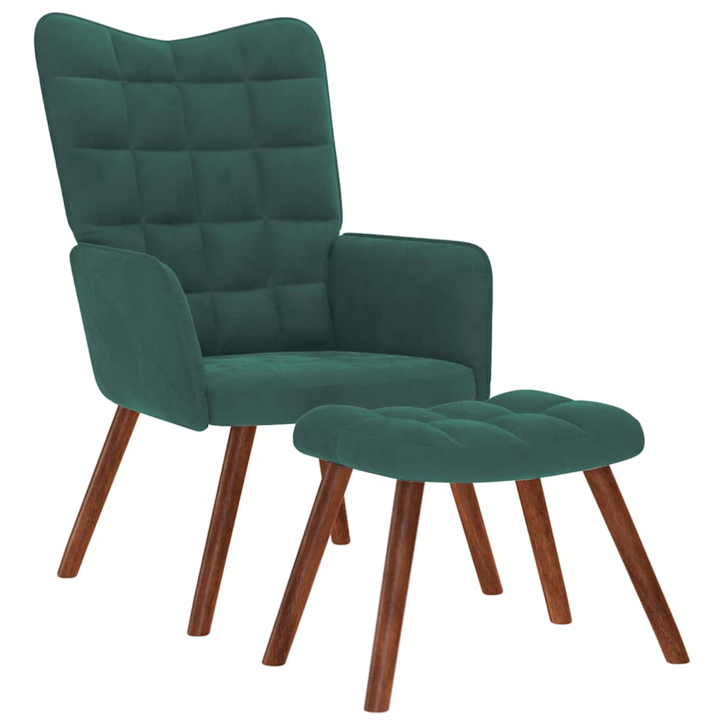 Relaxstoel met kruk donkergroen fluweel