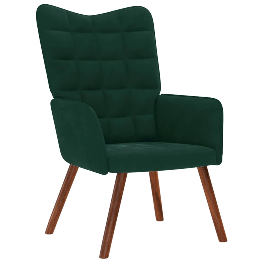 Relaxstoel met kruk donkergroen fluweel