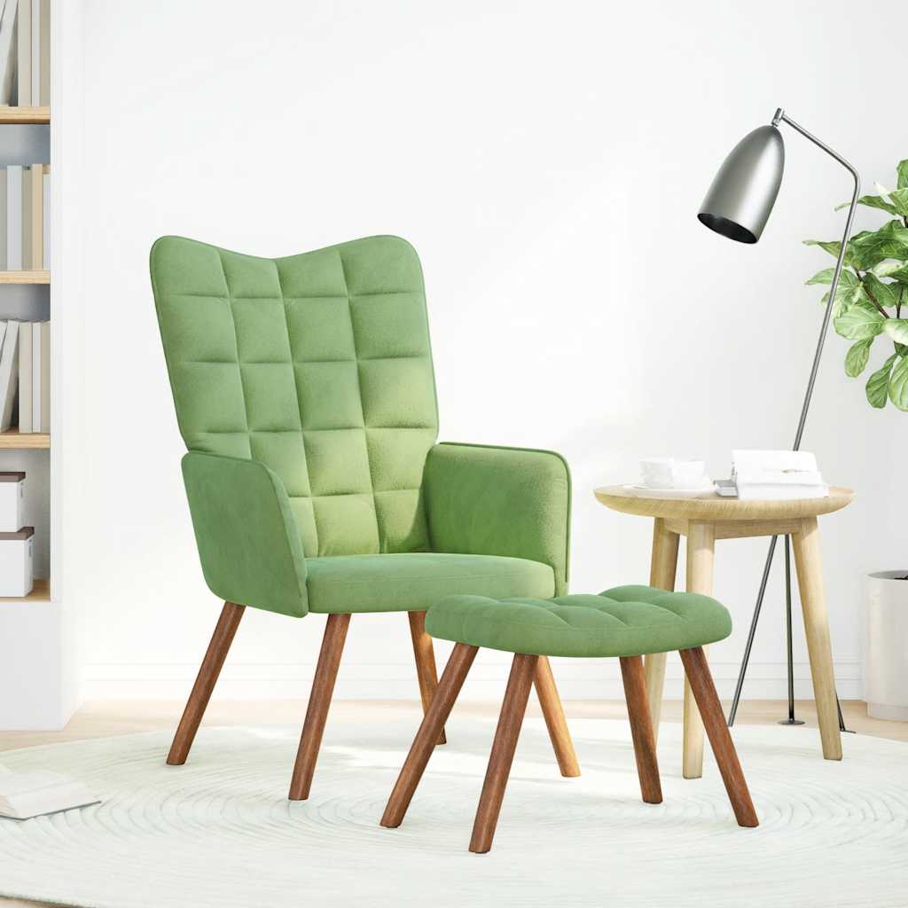 Relaxstoel met voetenbank fluweel lichtgroen
