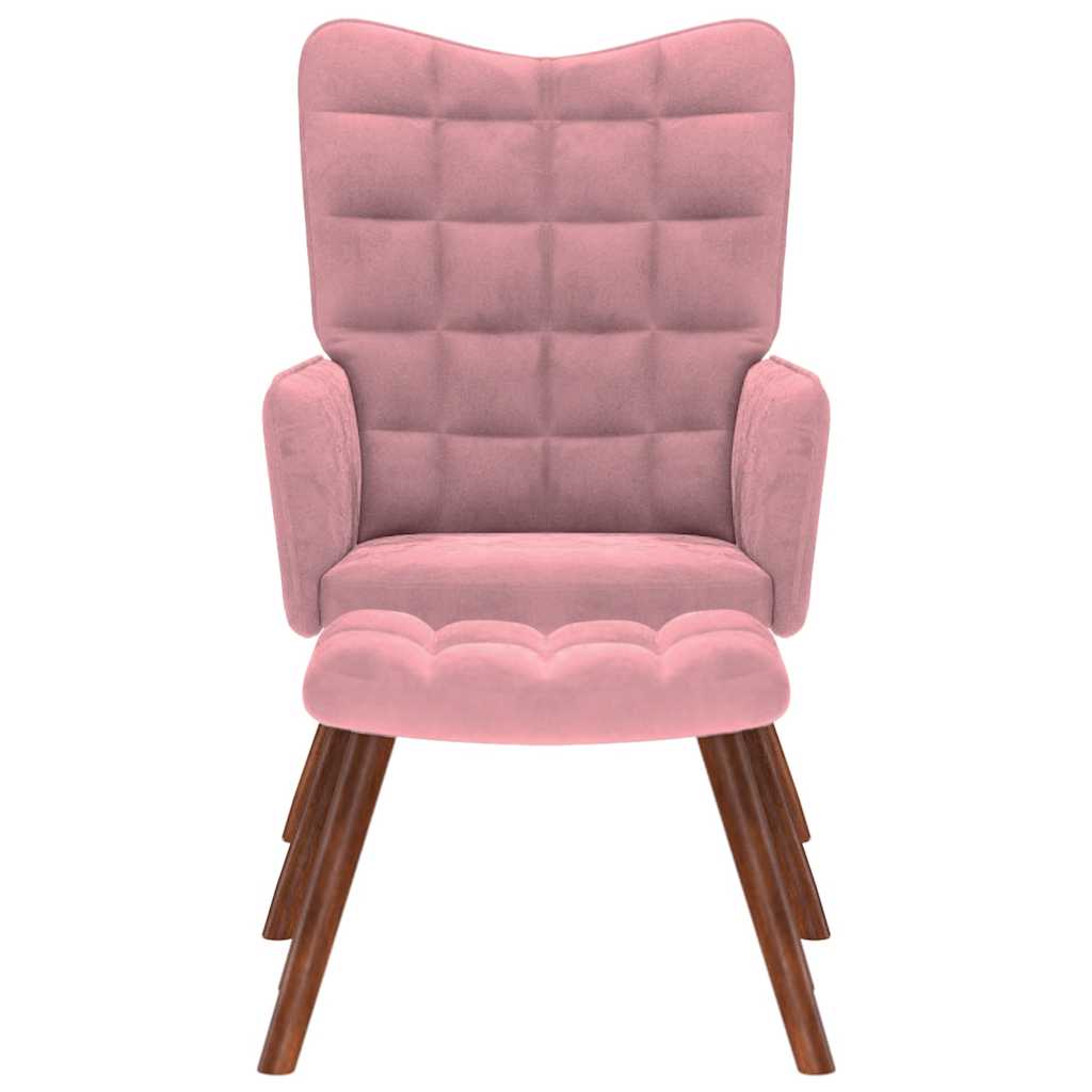 Relaxstoel met voetenbank fluweel roze