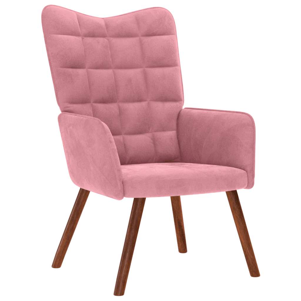 Relaxstoel met voetenbank fluweel roze