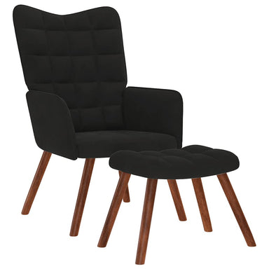 Relaxstoel met kruk zwart fluweel