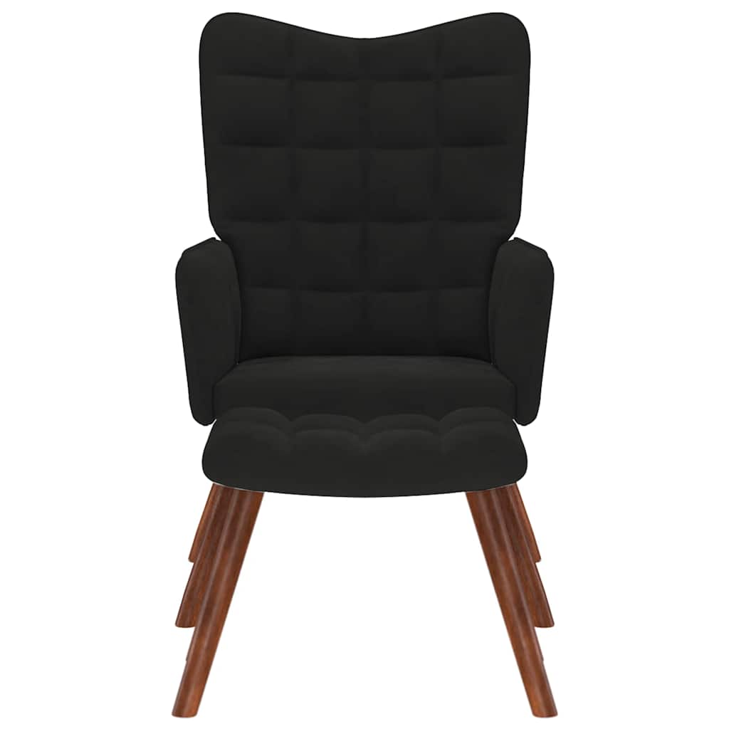 Relaxstoel met kruk zwart fluweel