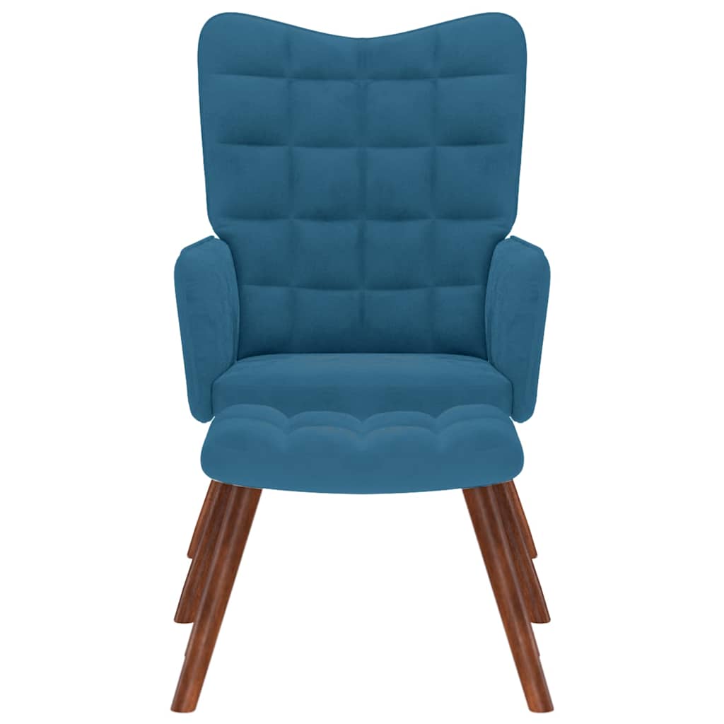 Relaxstoel met voetenbank fluweel blauw