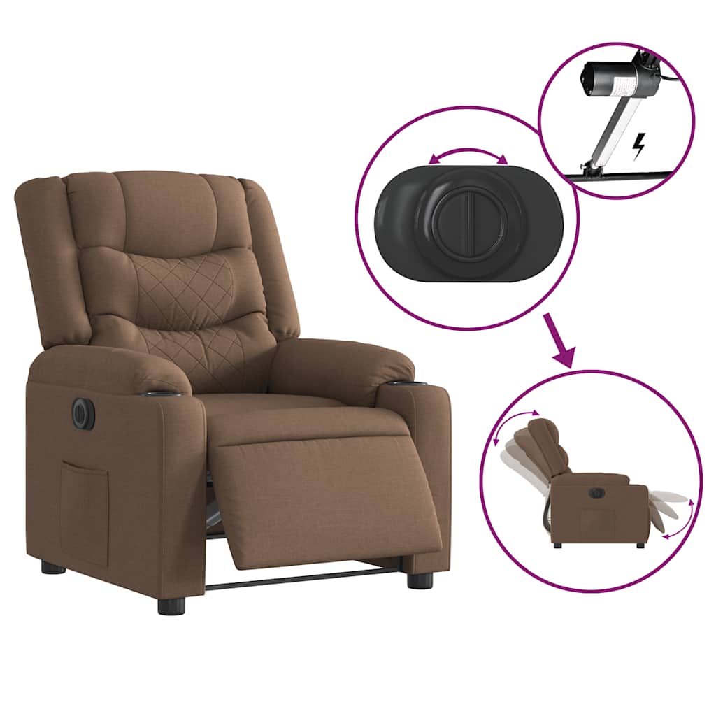 Fauteuil verstelbaar elektrisch stof bruin