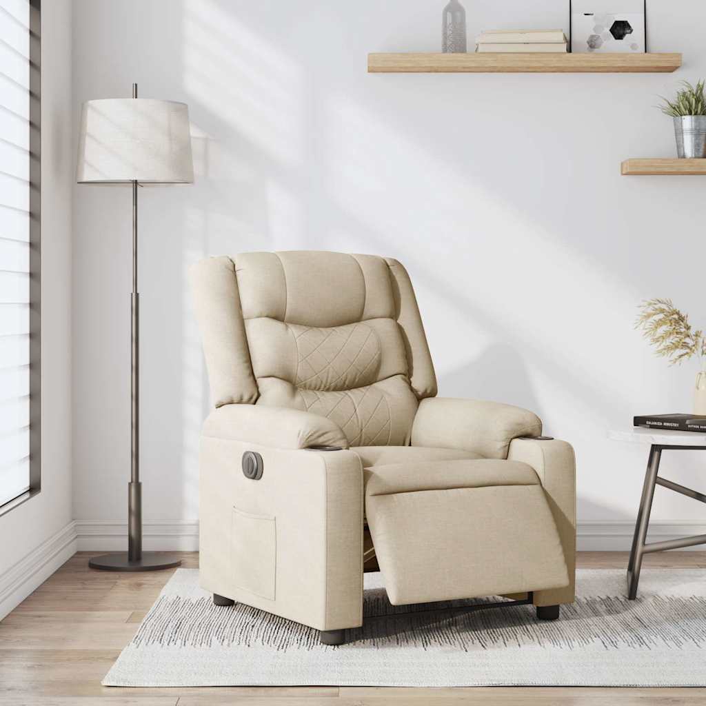 Fauteuil verstelbaar elektrisch stof crèmekleurig