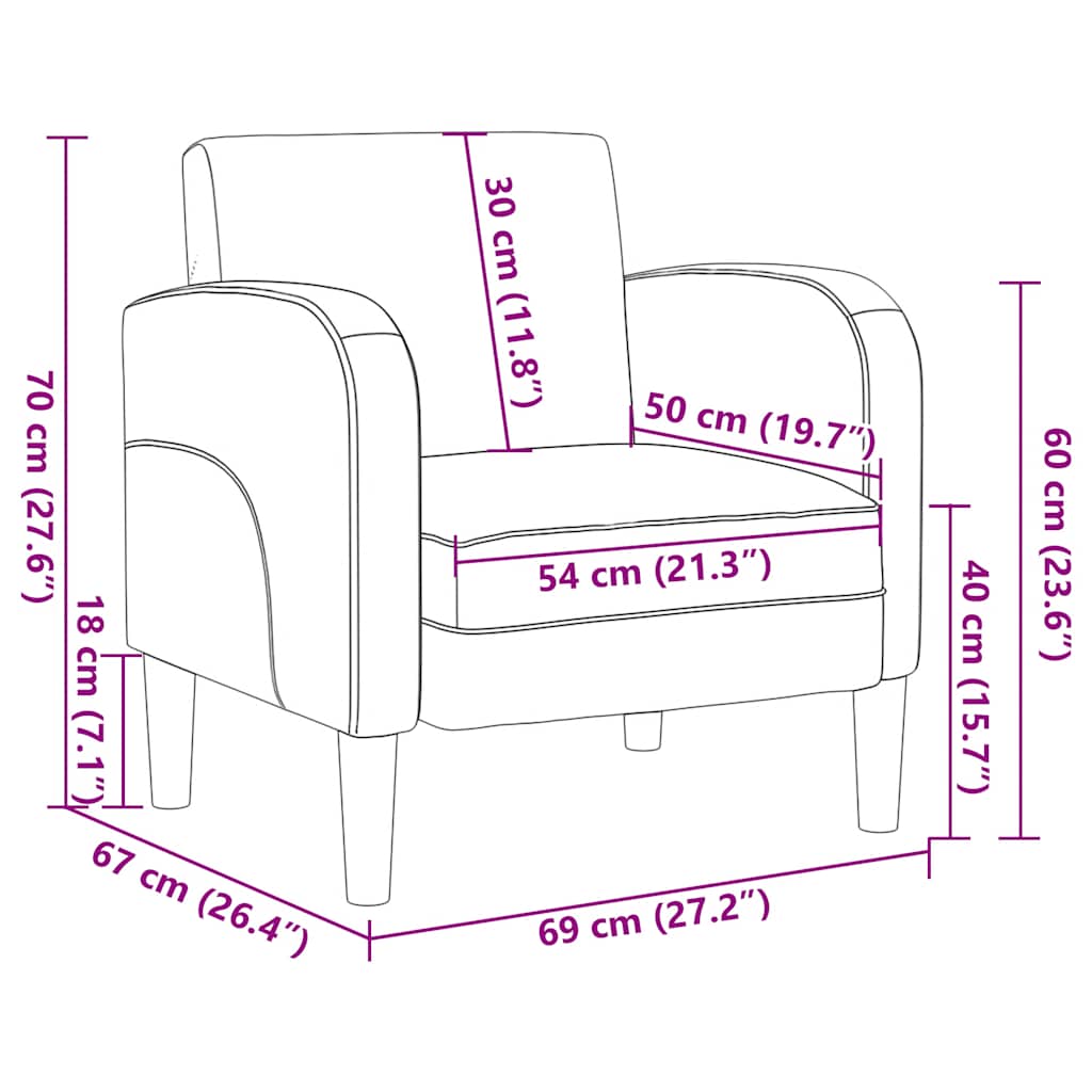 Fauteuil met armleuningen 54 cm kunstleer crèmekleurig
