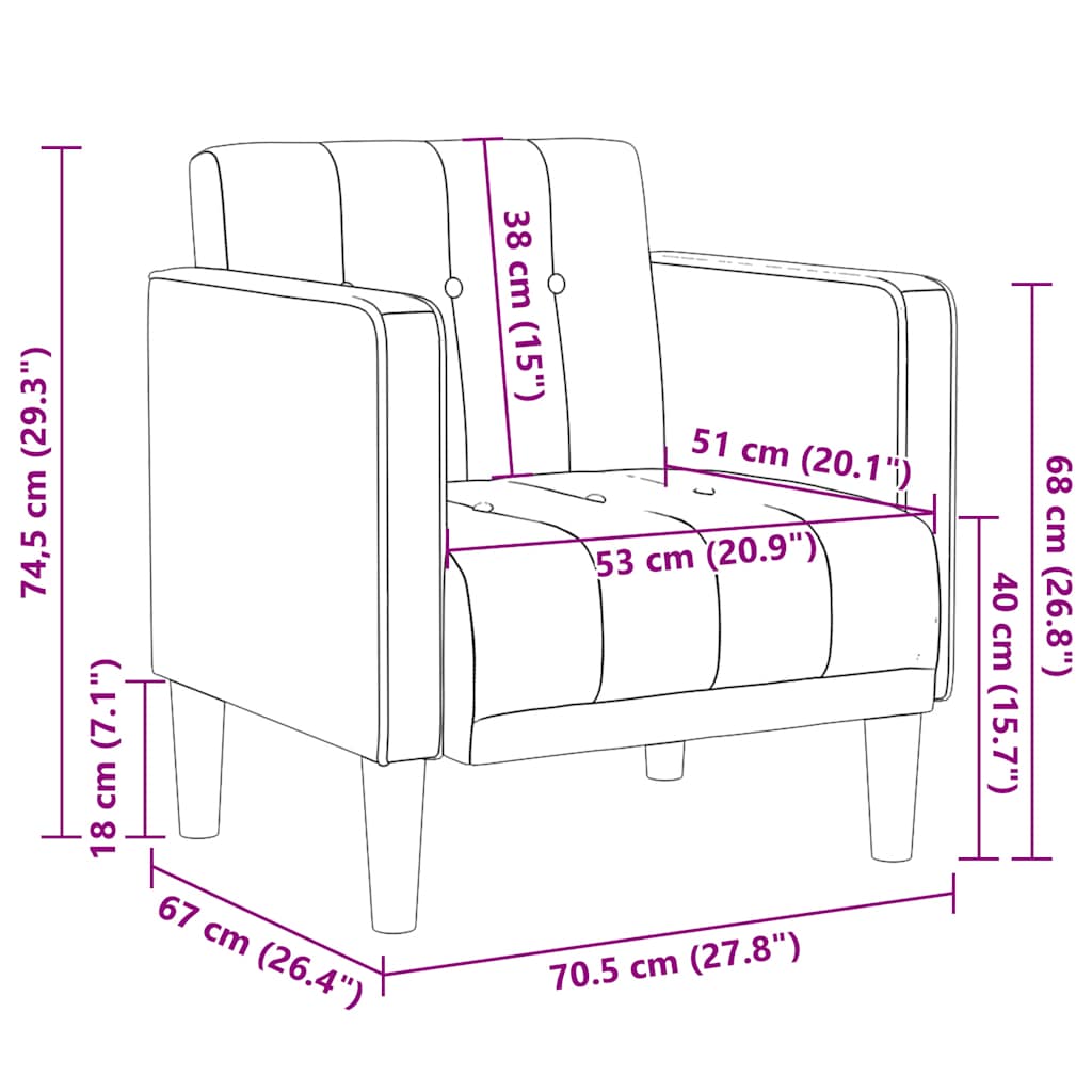 Fauteuil met armleuningen crème 53 cm fluweel