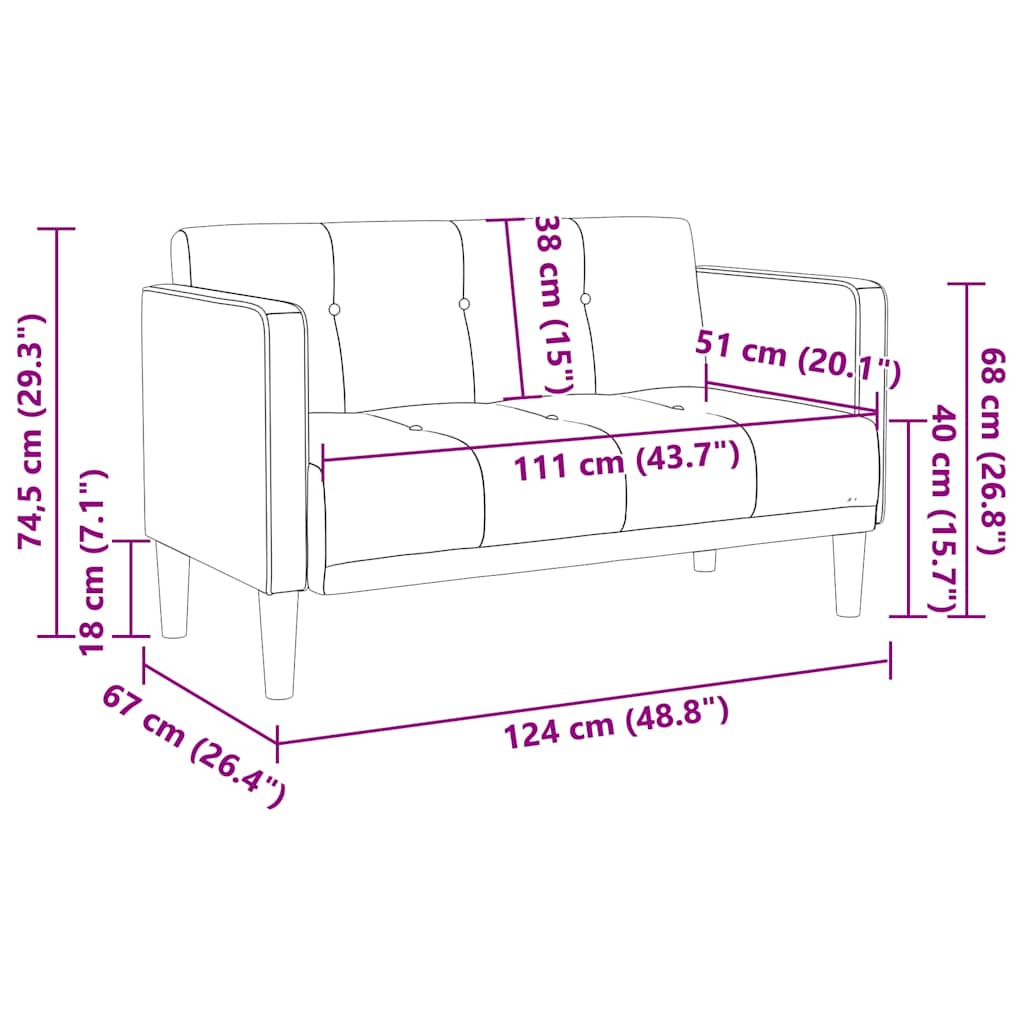 Loveseat bank blauw 111 cm fluweel