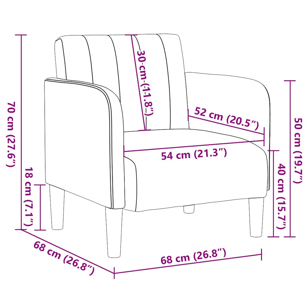 Fauteuil met armleuningen 54 cm fluweel crèmekleurig