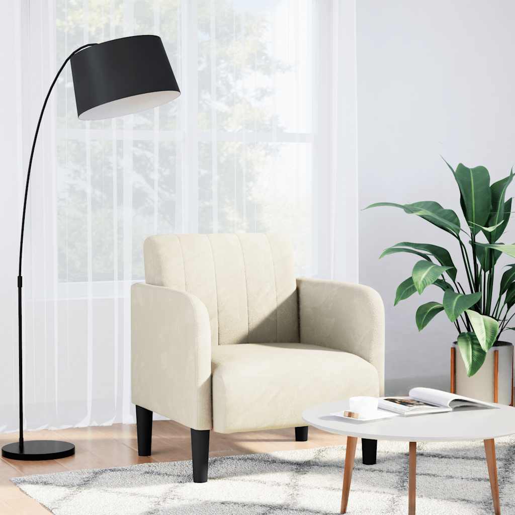 Fauteuil met armleuningen 54 cm fluweel crèmekleurig