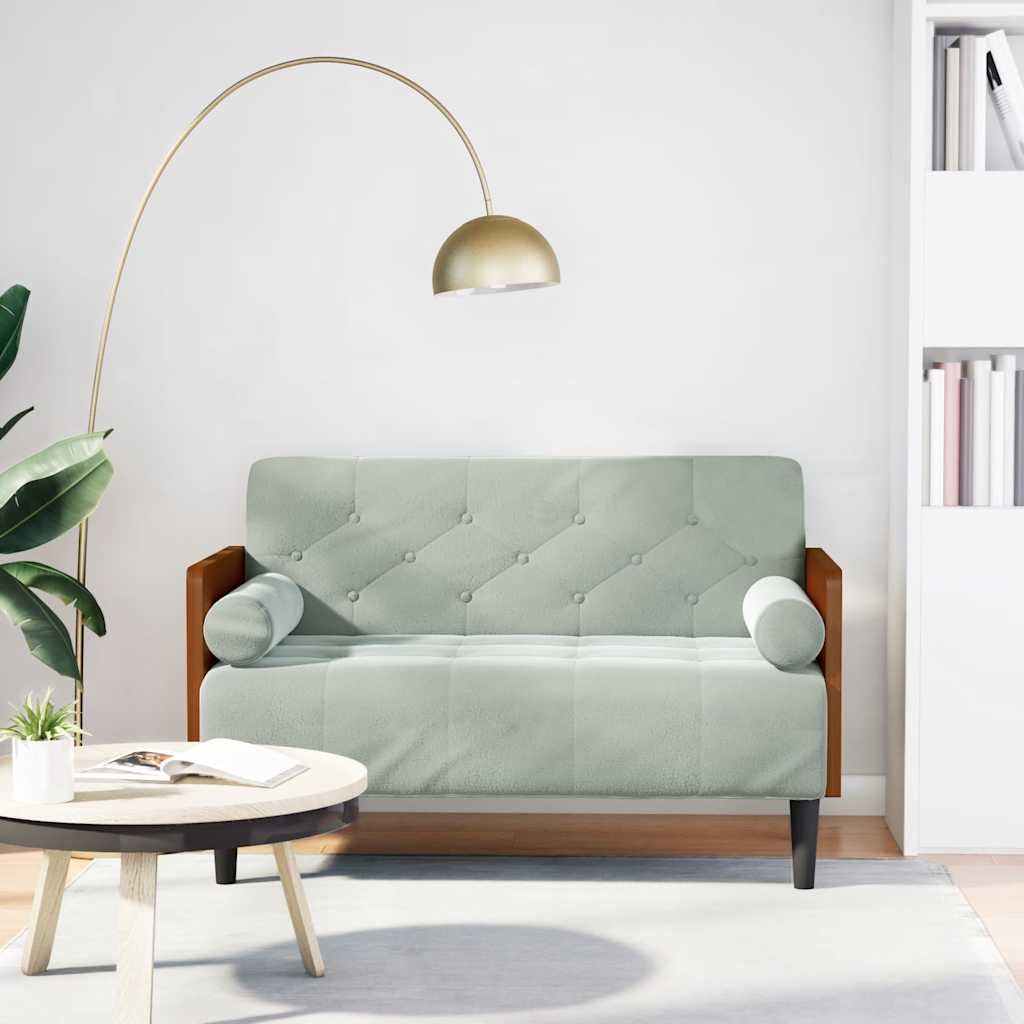 Loveseat bank met bolsters kussens lichtgrijs 110 cm fluweel