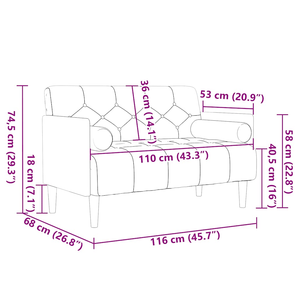 Loveseat bank met bolsters zwart 110 cm fluweel