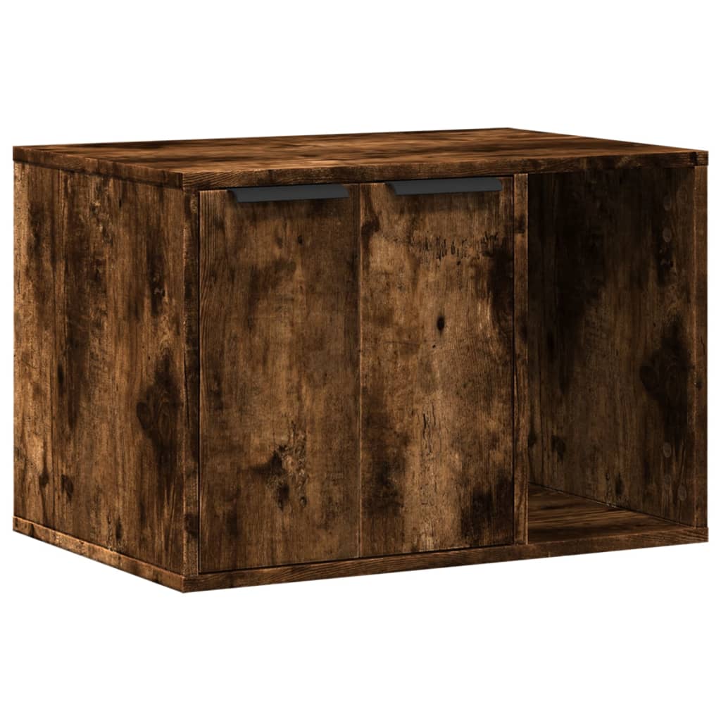 Kattenbakkast 60x40x40 cm bewerkt hout gerookt eikenkleurig