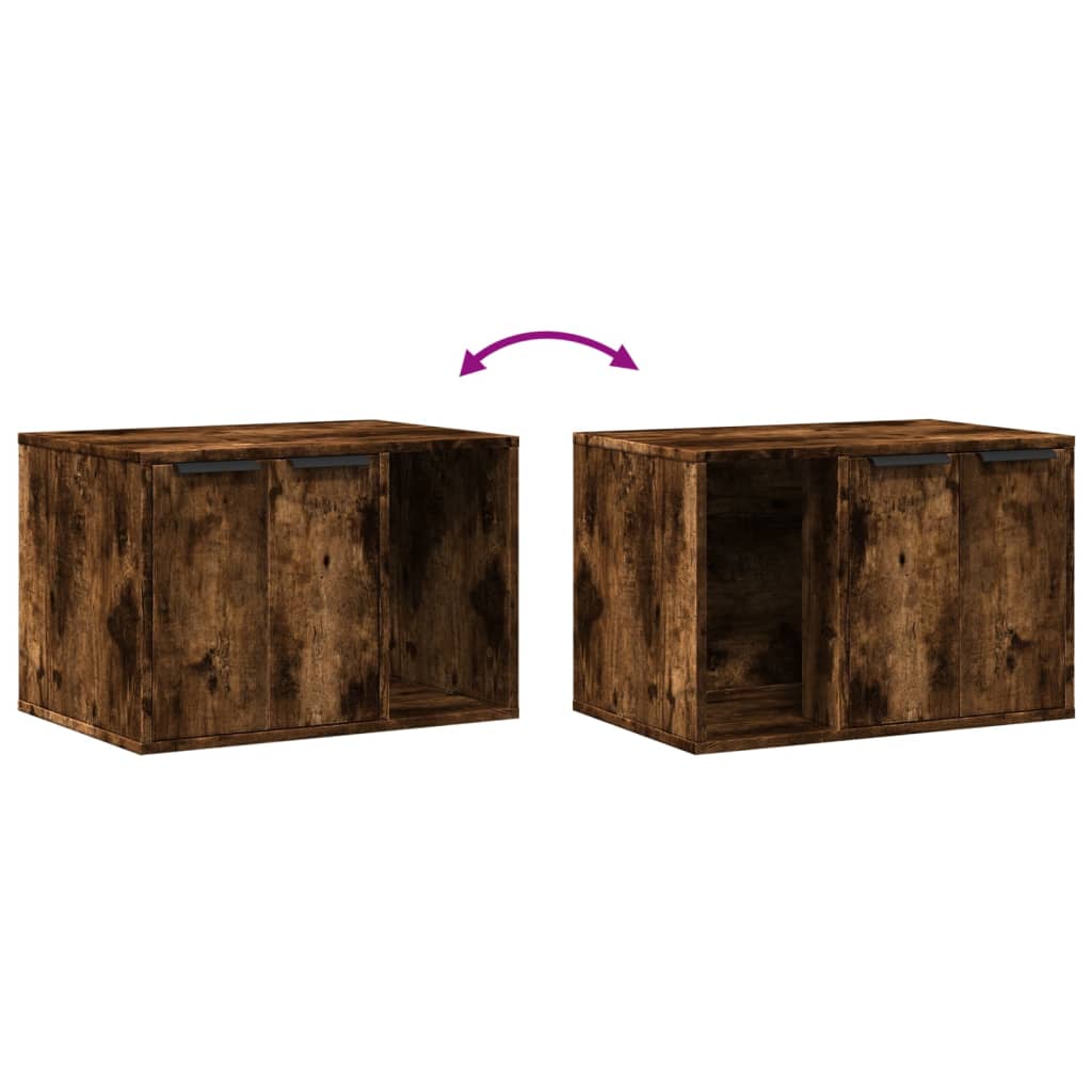 Kattenbakkast 60x40x40 cm bewerkt hout gerookt eikenkleurig