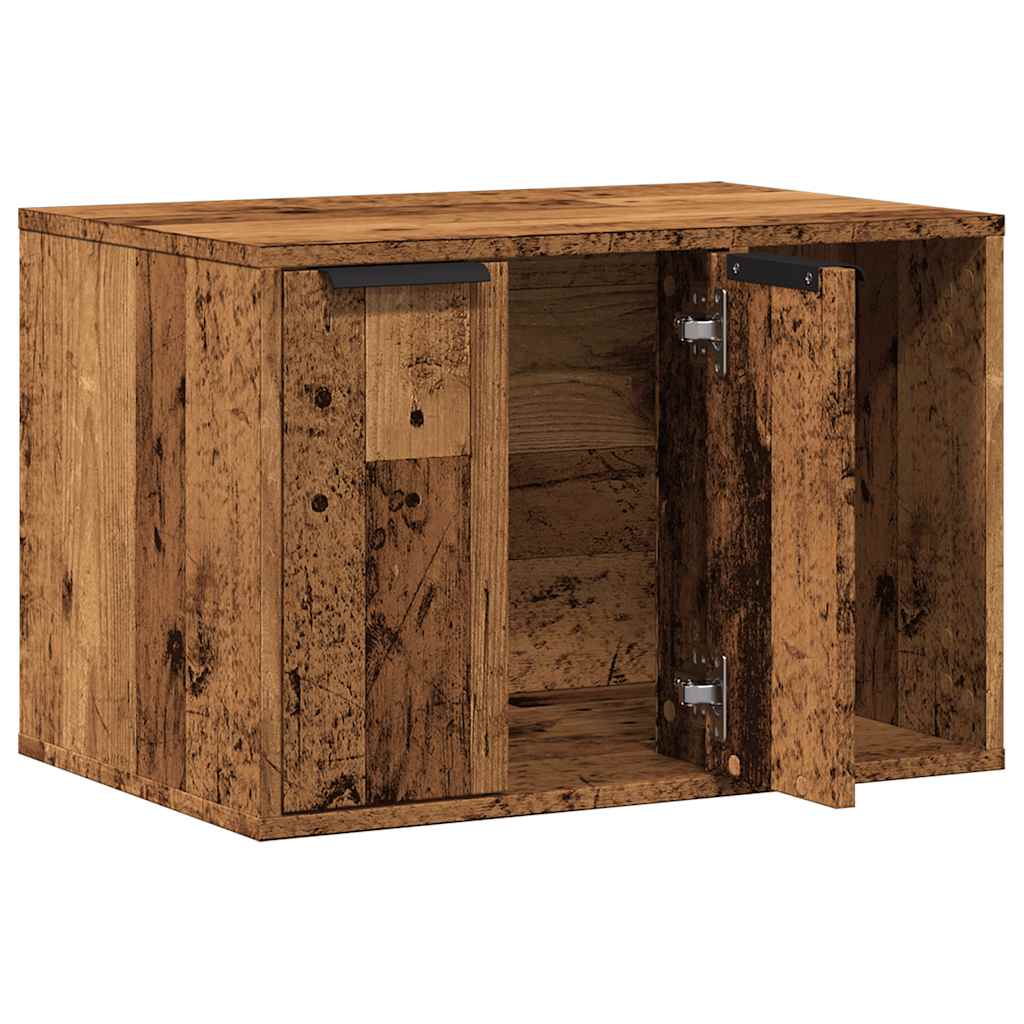 Kattenbakkast 60x40x40 cm bewerkt hout oud houtkleurig