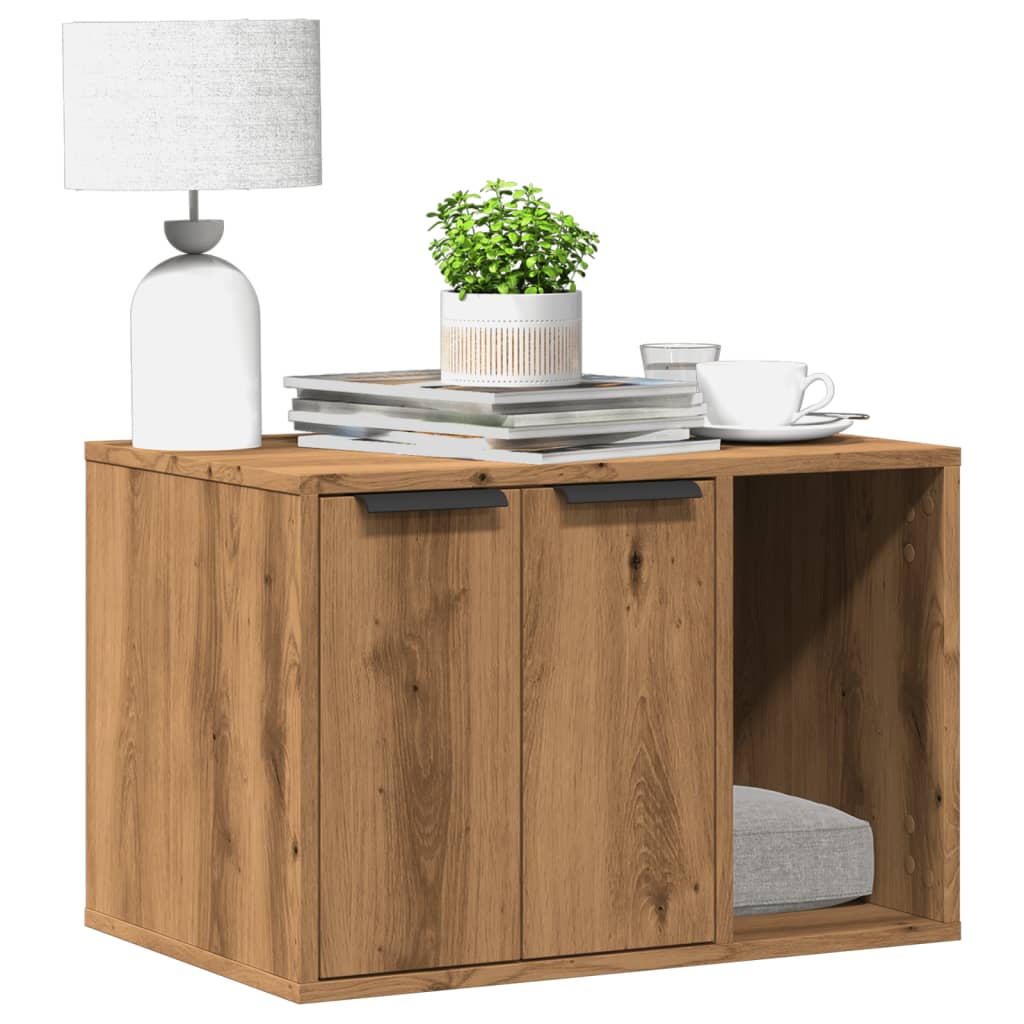 Kattenbakkast 60x40x40 cm bewerkt hout artisanaal eikenkleurig