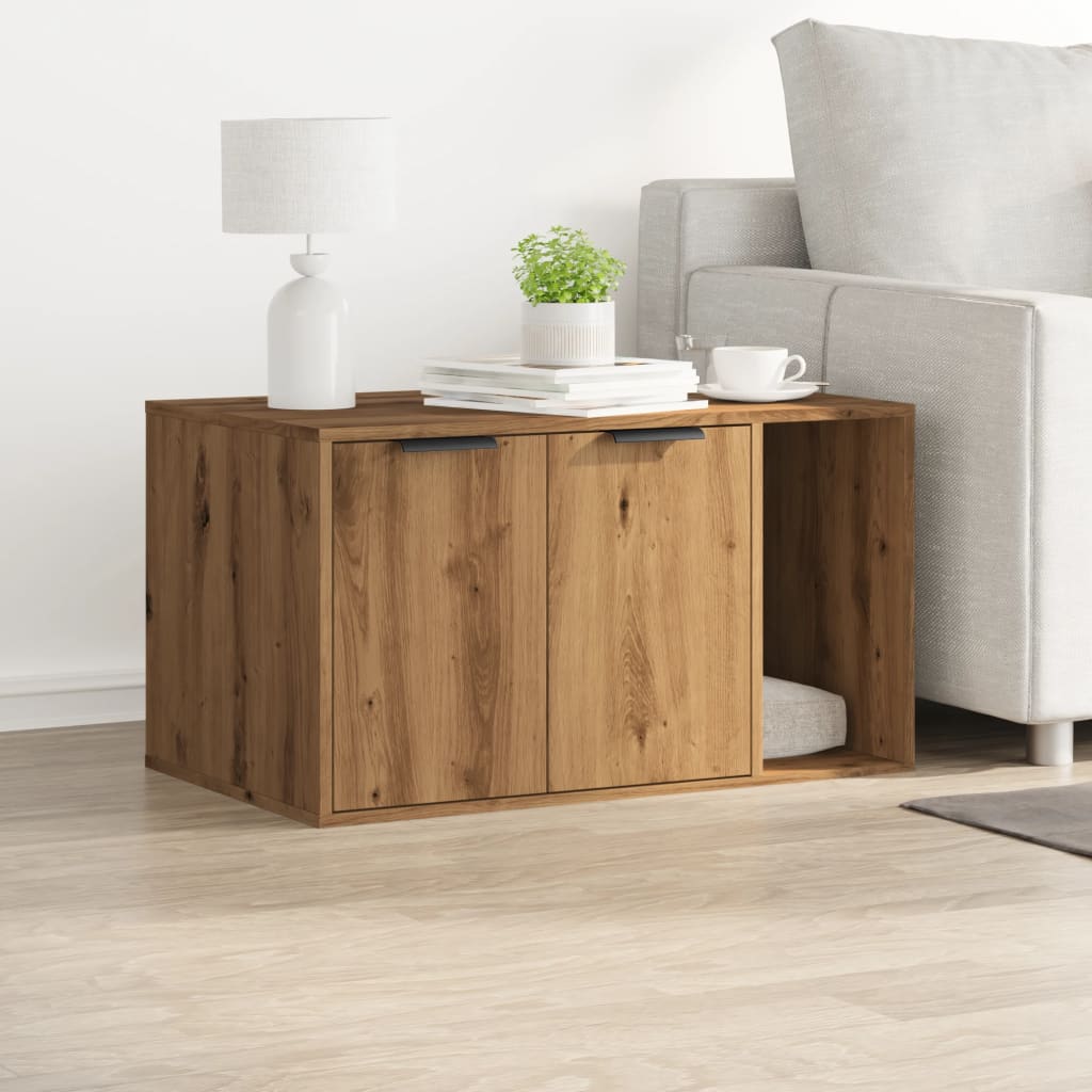 Kattenbakkast 80x50x45 cm bewerkt hout artisanaal eikenkleurig