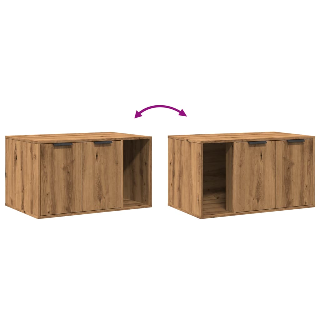 Kattenbakkast 80x50x45 cm bewerkt hout artisanaal eikenkleurig