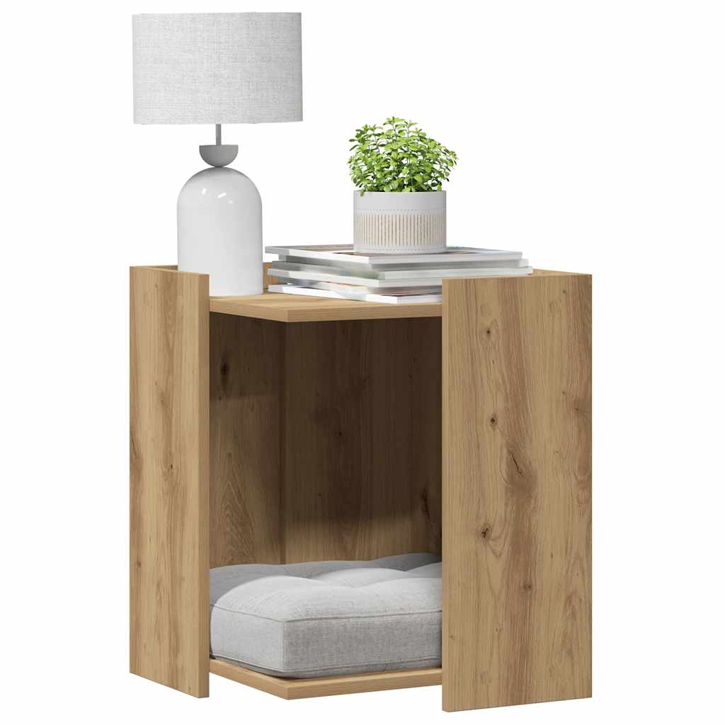 Kattenbakkast 42x42x51 cm bewerkt hout artisanaal eikenkleurig