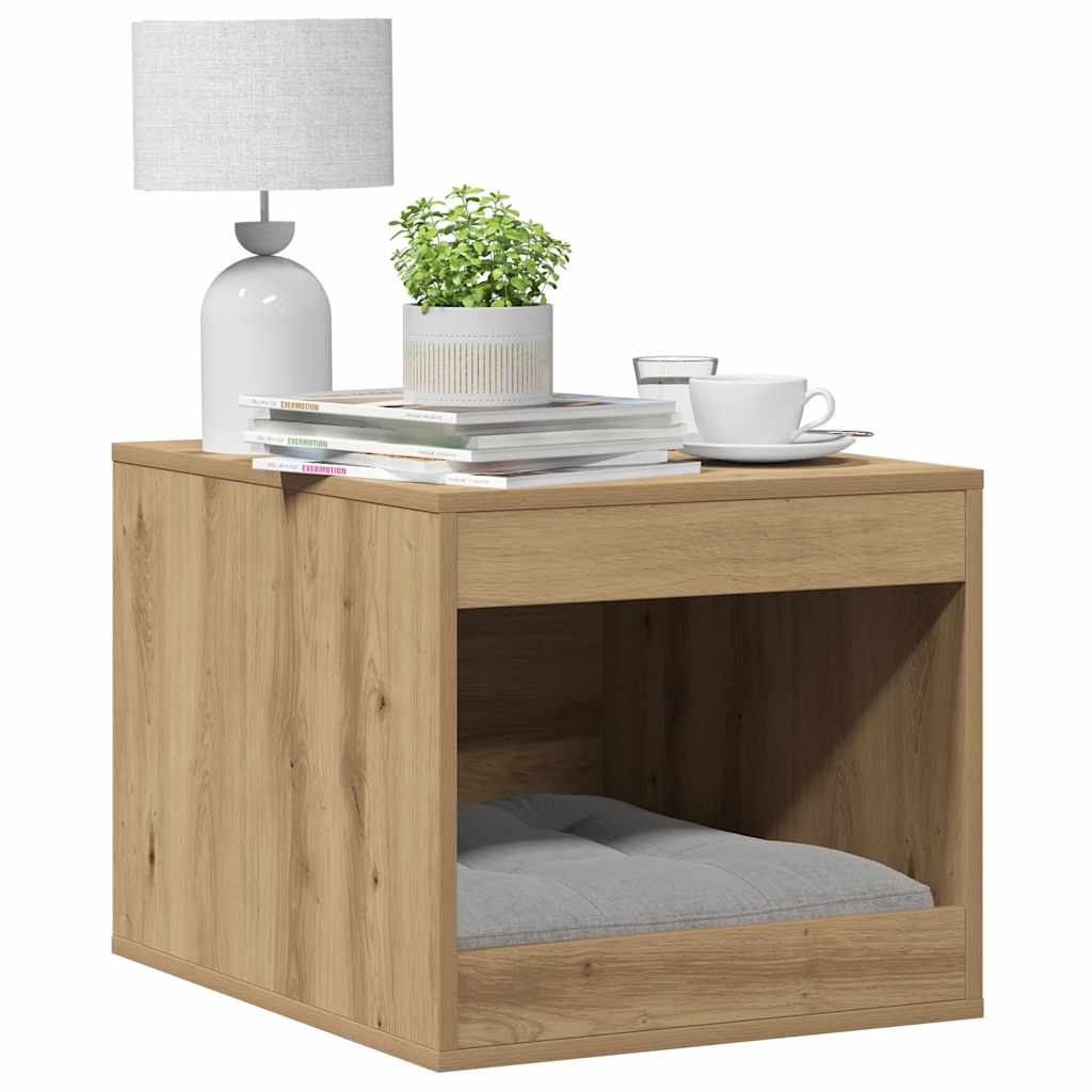 Kattenbakkast 47x59x42 cm bewerkt hout artisanaal eikenkleurig