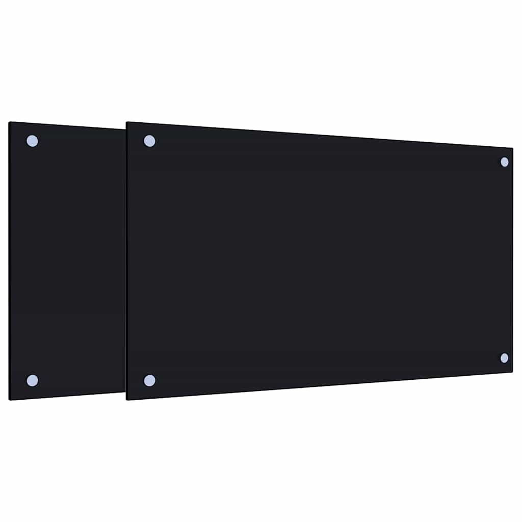 Spatschermen keuken 2 st 70x40 cm gehard glas zwart