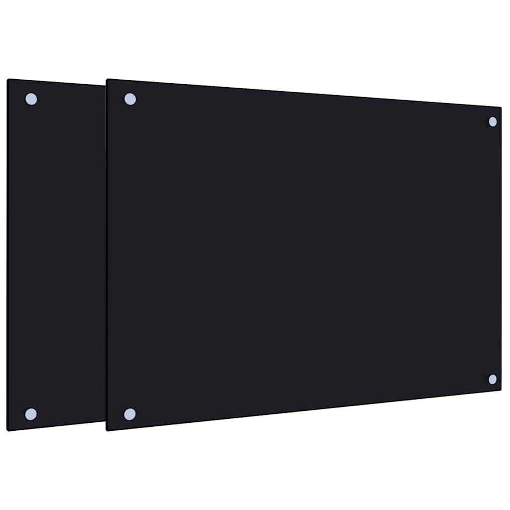 Spatschermen keuken 2 st 70x50 cm gehard glas zwart