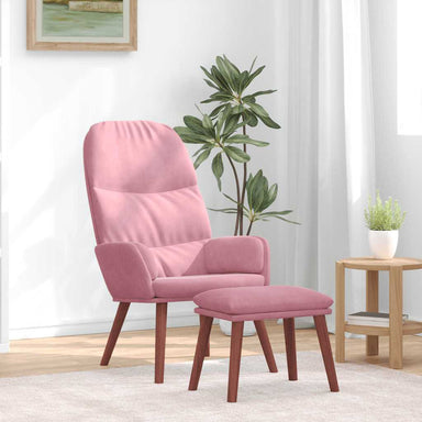 Relaxstoel met voetenbank fluweel roze