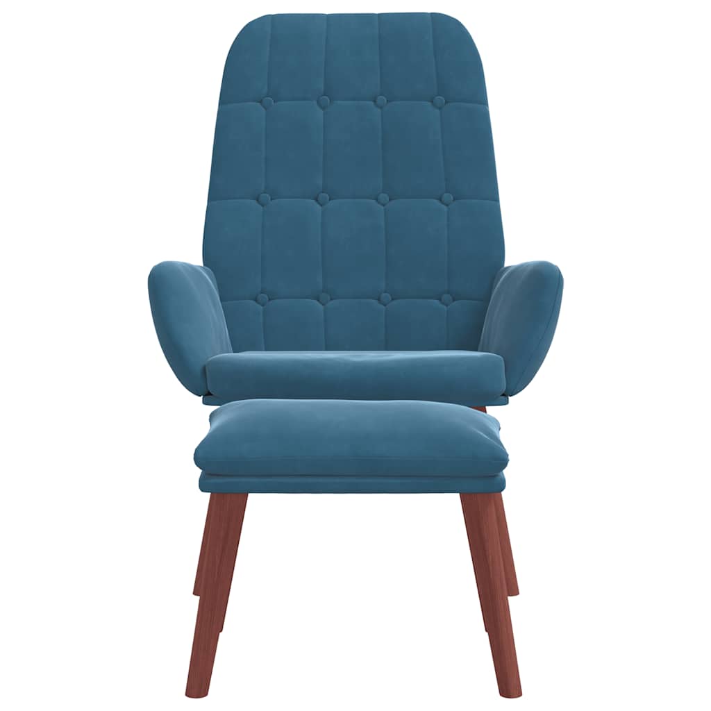 Relaxstoel met voetenbank fluweel blauw