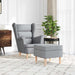 Fauteuil met voetenbankje stof lichtgrijs