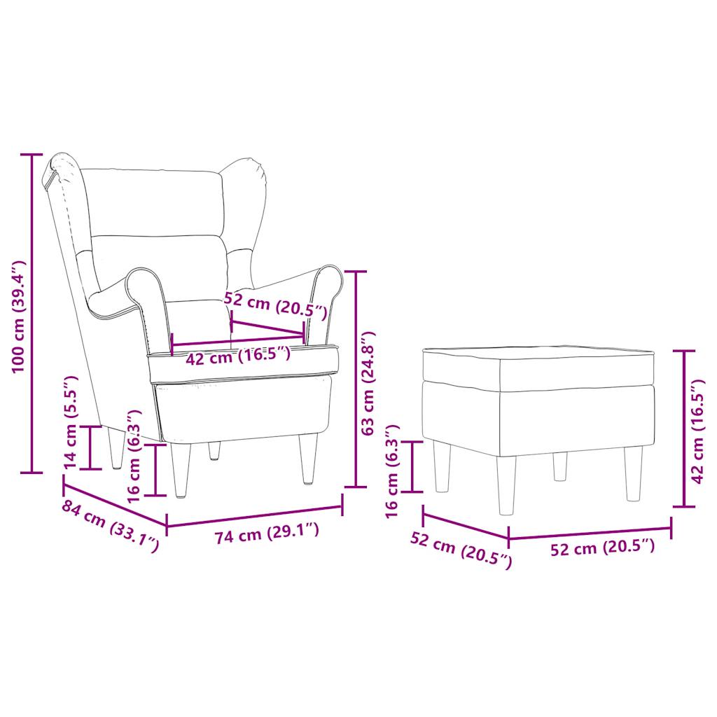 Fauteuil met voetenbankje stof donkergrijs