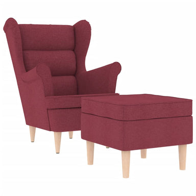 Fauteuil met voetenbankje stof wijnrood