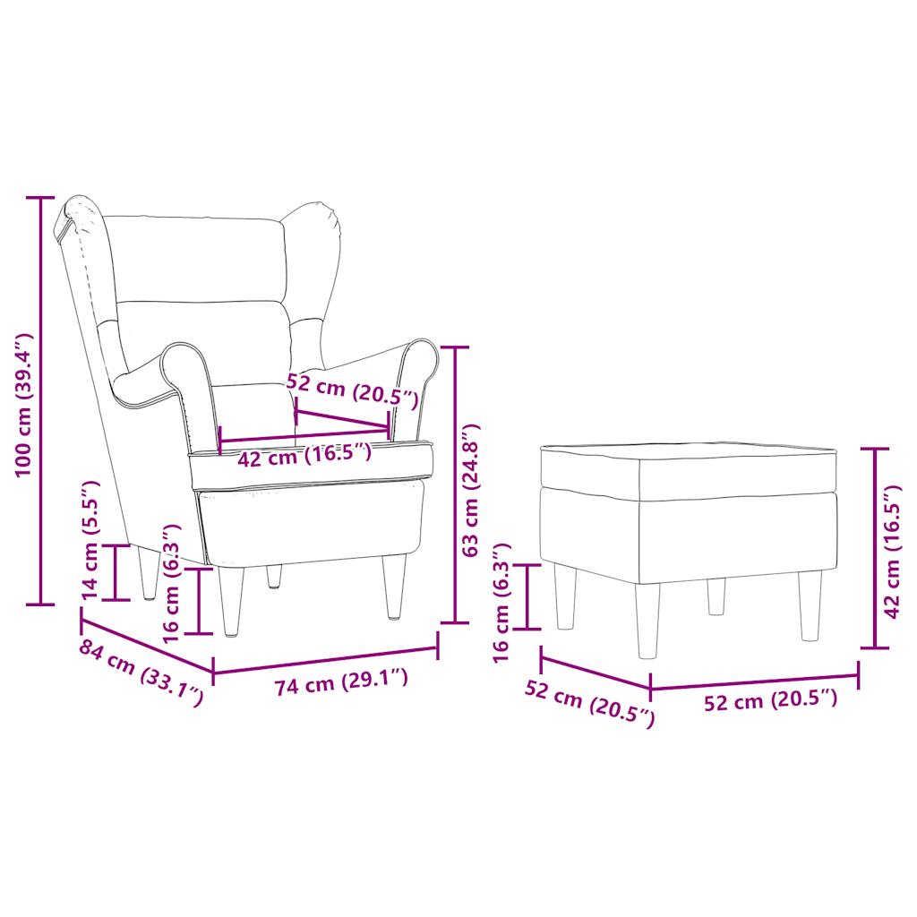 Fauteuil met voetenbankje stof wijnrood