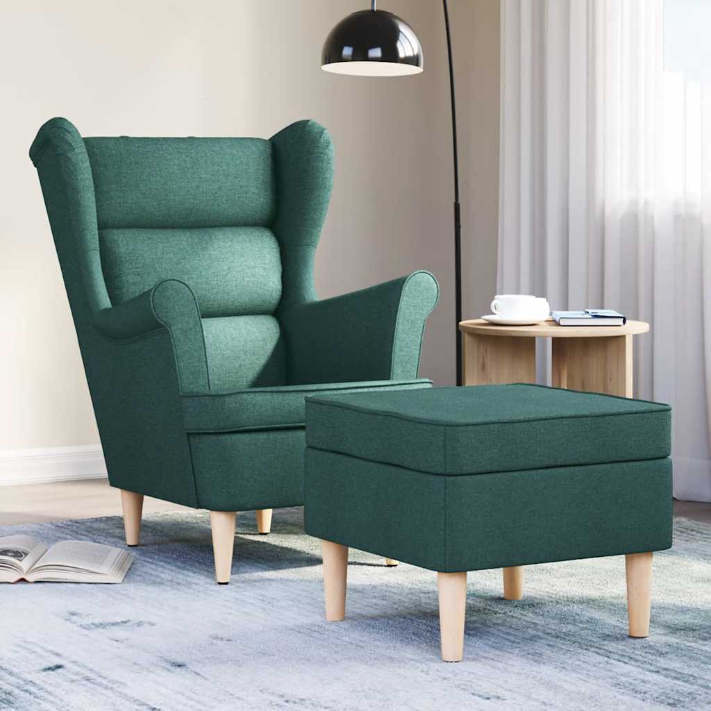 Fauteuil met voetenbankje stof donkergroen